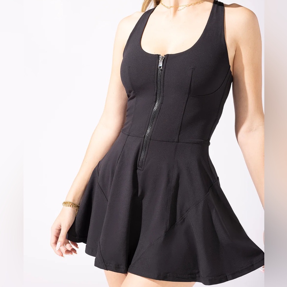Popflex Matchpoint Workout Dress with Zipper - Black